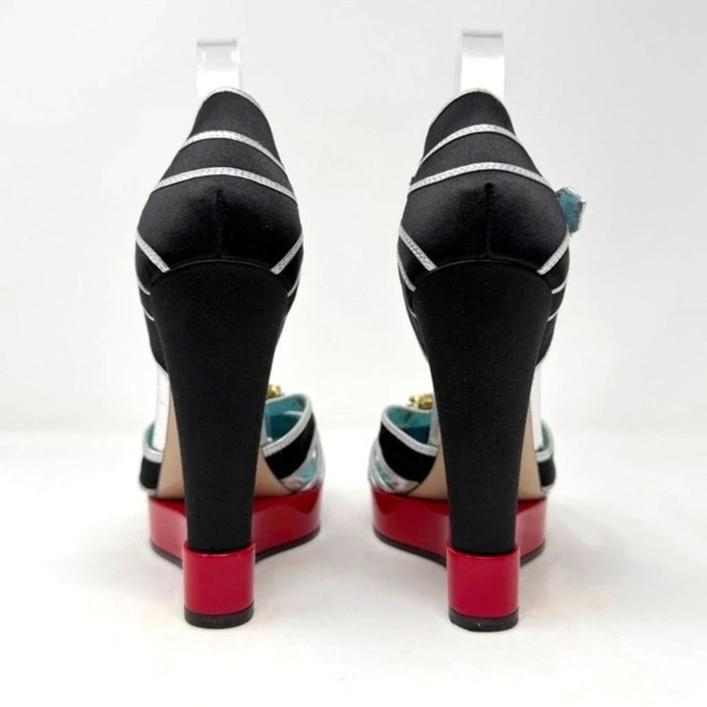 Gucci Runway SS17 Black Embellished Platform Sandals High Heel Mariska‎ EU 37.5